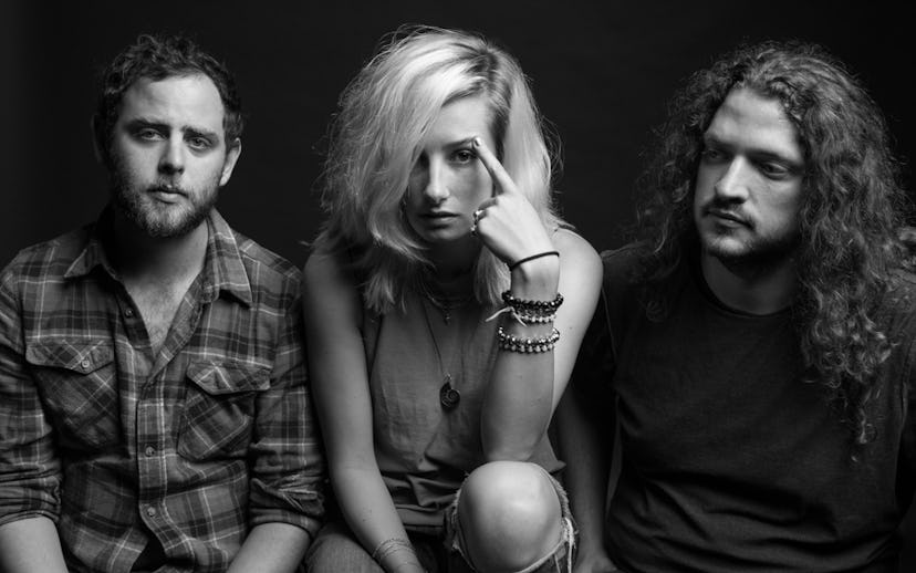 Rock band Slothrust and its members in a black and white photo