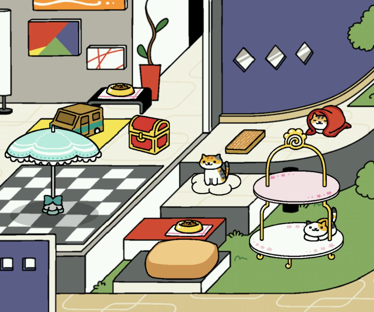 A screenshot from the Neko Atsume app game