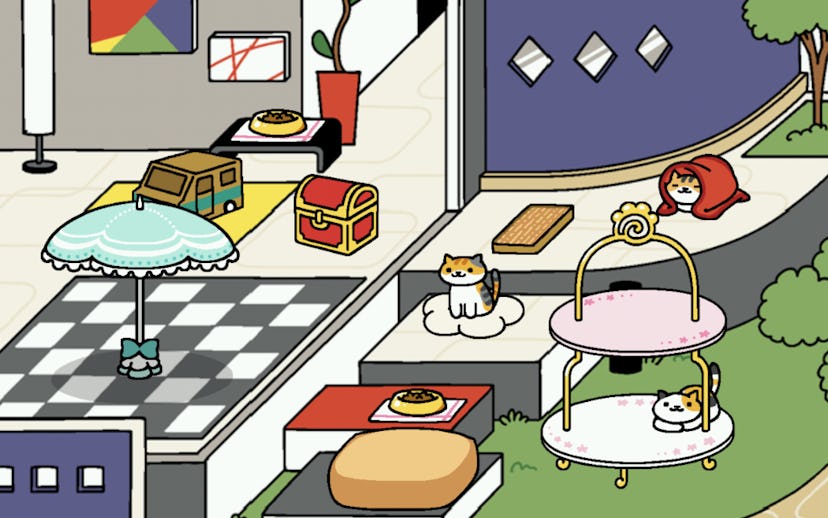 A screenshot from the Neko Atsume app game