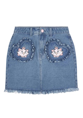 A denim skirt with cat Marie on two pockets