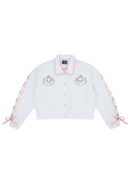 A white jacket with cat Marie on the pockets in white and pink for kids 