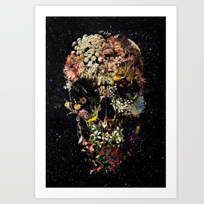 Illustration of a skull made out of flowers