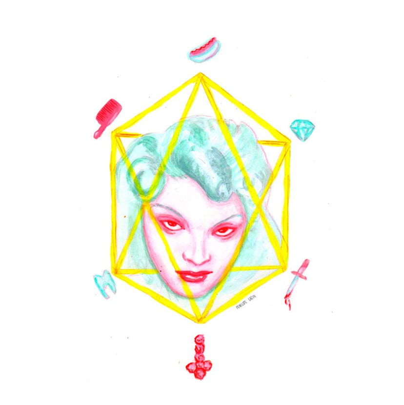 Illustration of a girls head inside a crystal shape