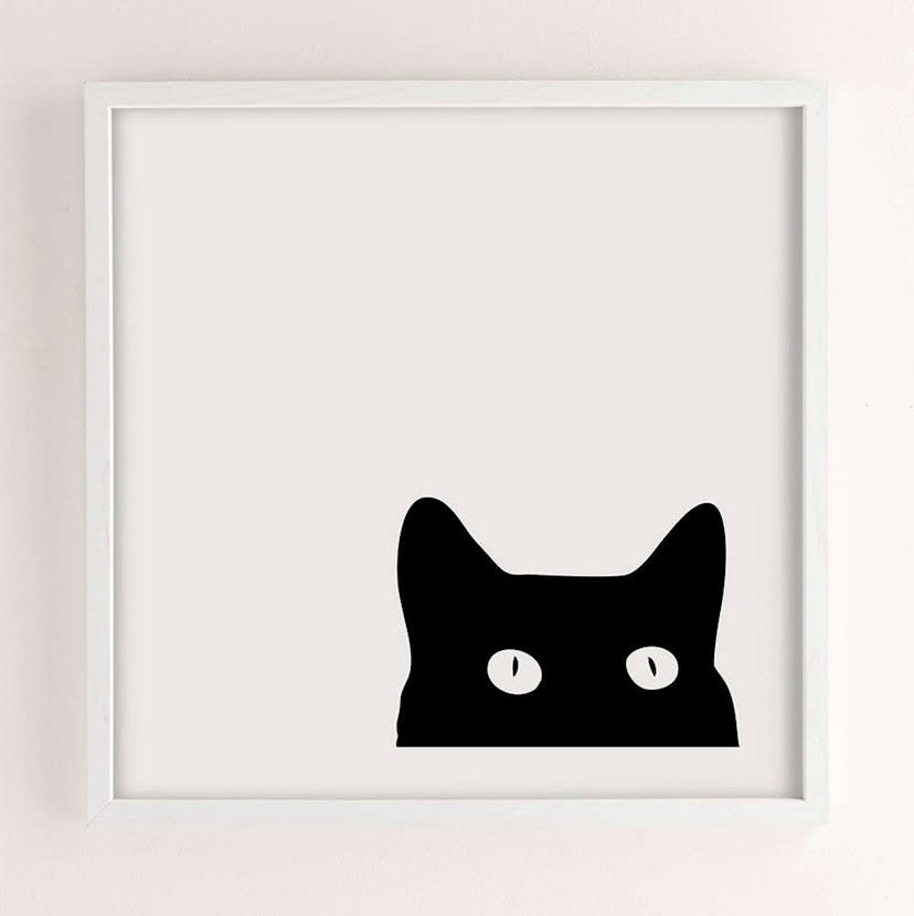 Illustration of a cat looking behind the frame