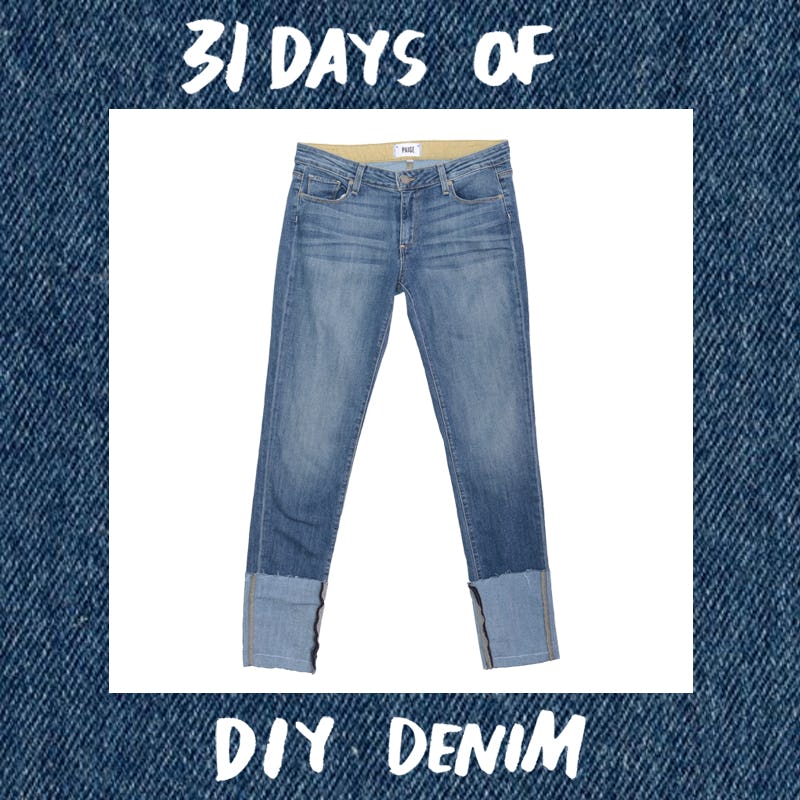 A pair of jeans with a transplanted hemline for Day 11 of "31 days of DIY denim."