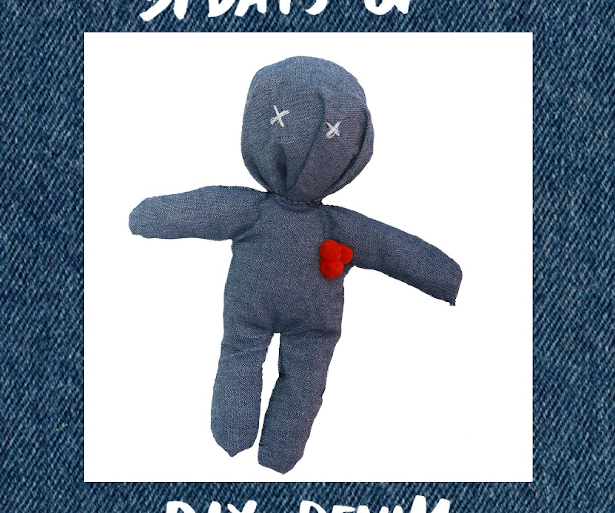 31 Days of DIY Denim, first day, a denim Pushpin Doll