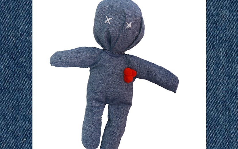 31 Days of DIY Denim, first day, a denim Pushpin Doll