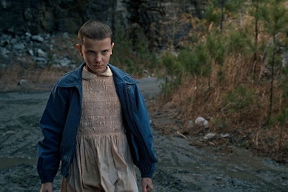 Millie Bobby Brown acting as Eleven is having a nosebleed while using her mind-controlling superpowe...