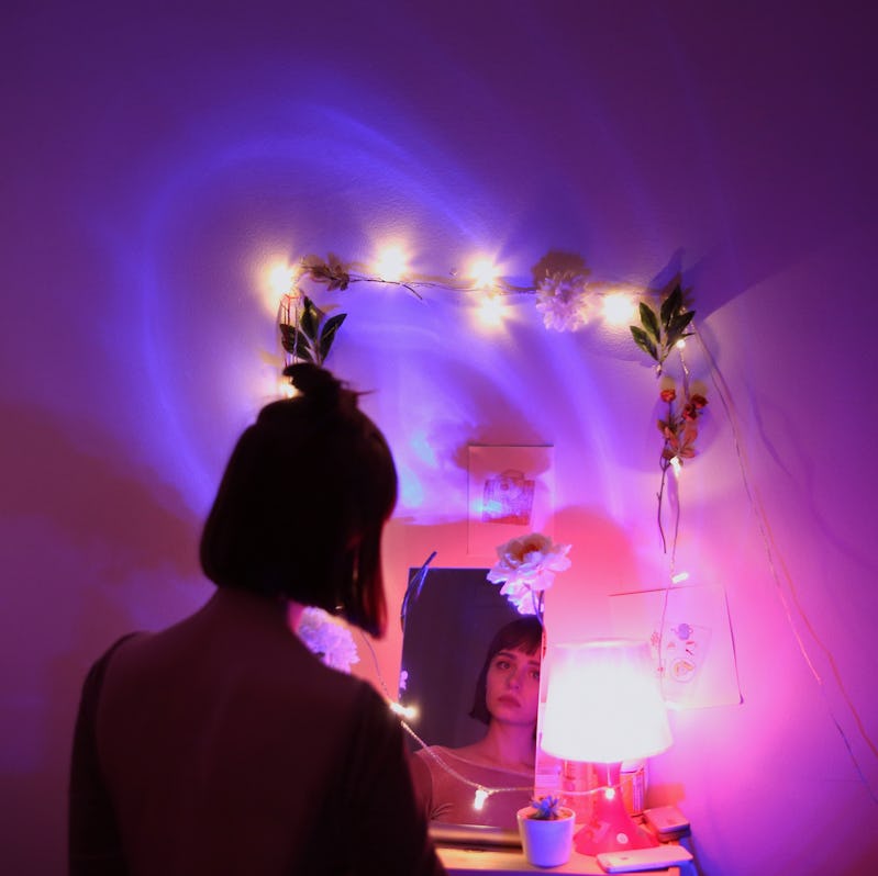 A room lit by UV lights