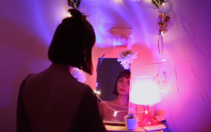 A room lit by UV lights