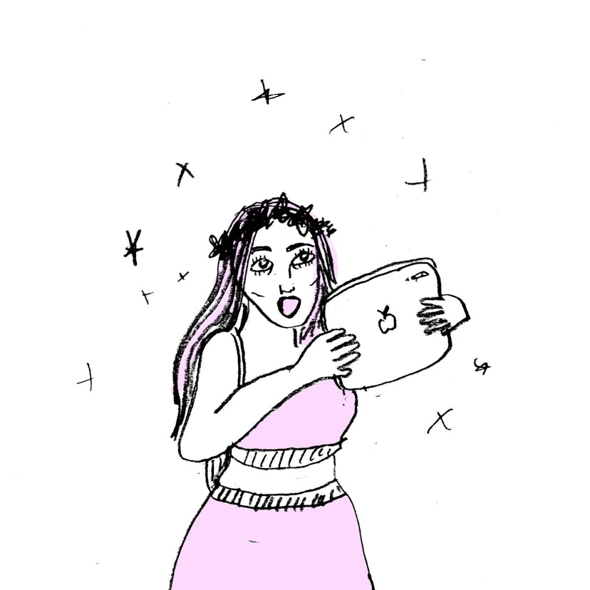 Illustration of a girl taking a selfie with her iPad
