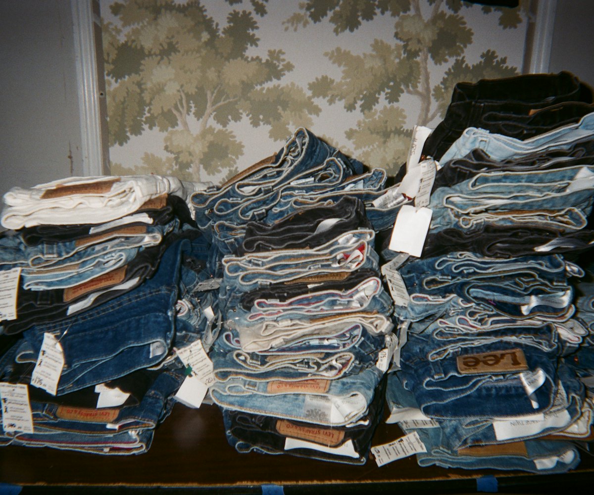 A stack of different types of jeans