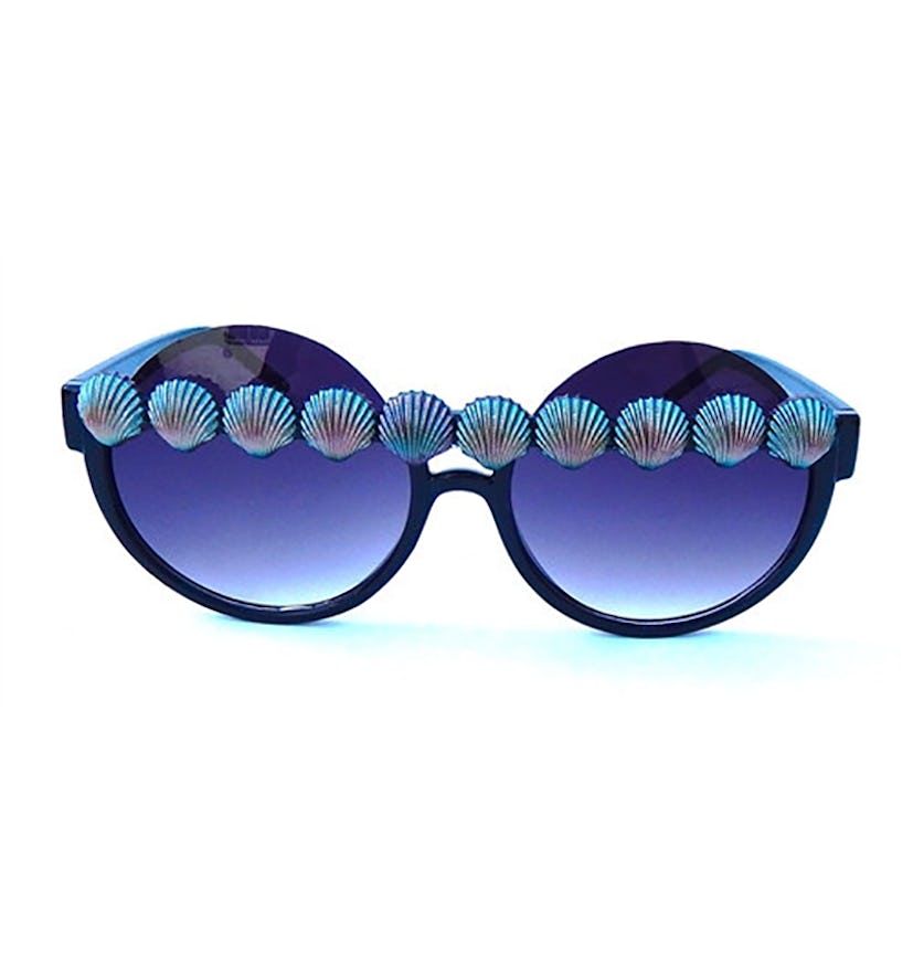 Sunglasses with blue shells on the top