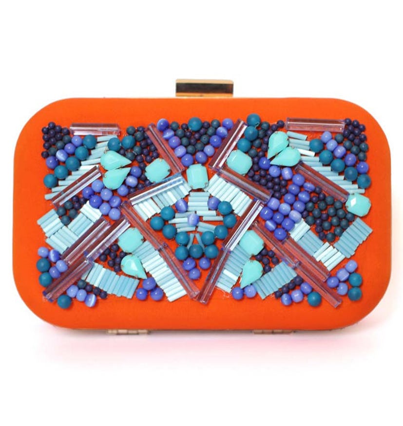 Ikat clutch in orange and blue colors