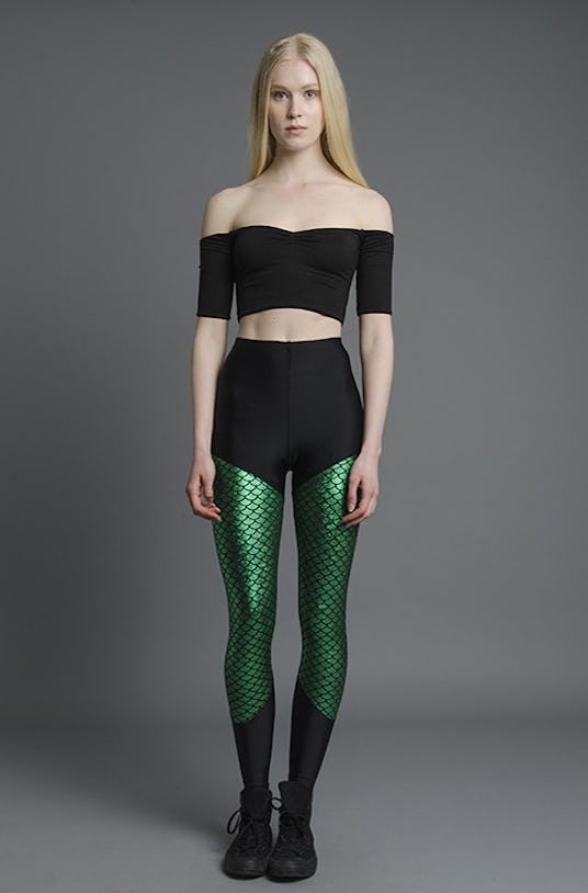 Green Mermaid Leggings under a black bodysuit