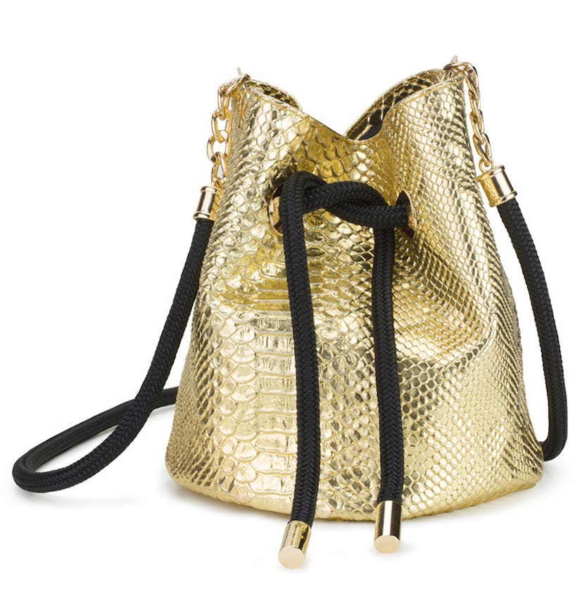 Iridescent gold bucket bag from Maude