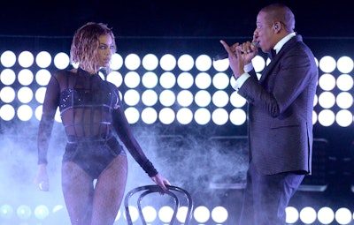 Beyonce and Jay-Z performing on stage