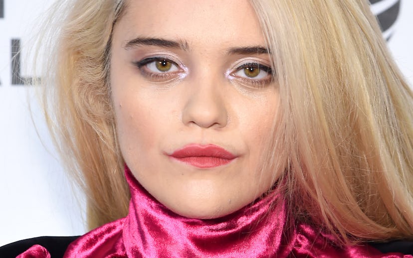 Sky Ferreira in a burgundy velvet dress from movie Elvis & Nixon on the red carpet for Tribeca Film ...