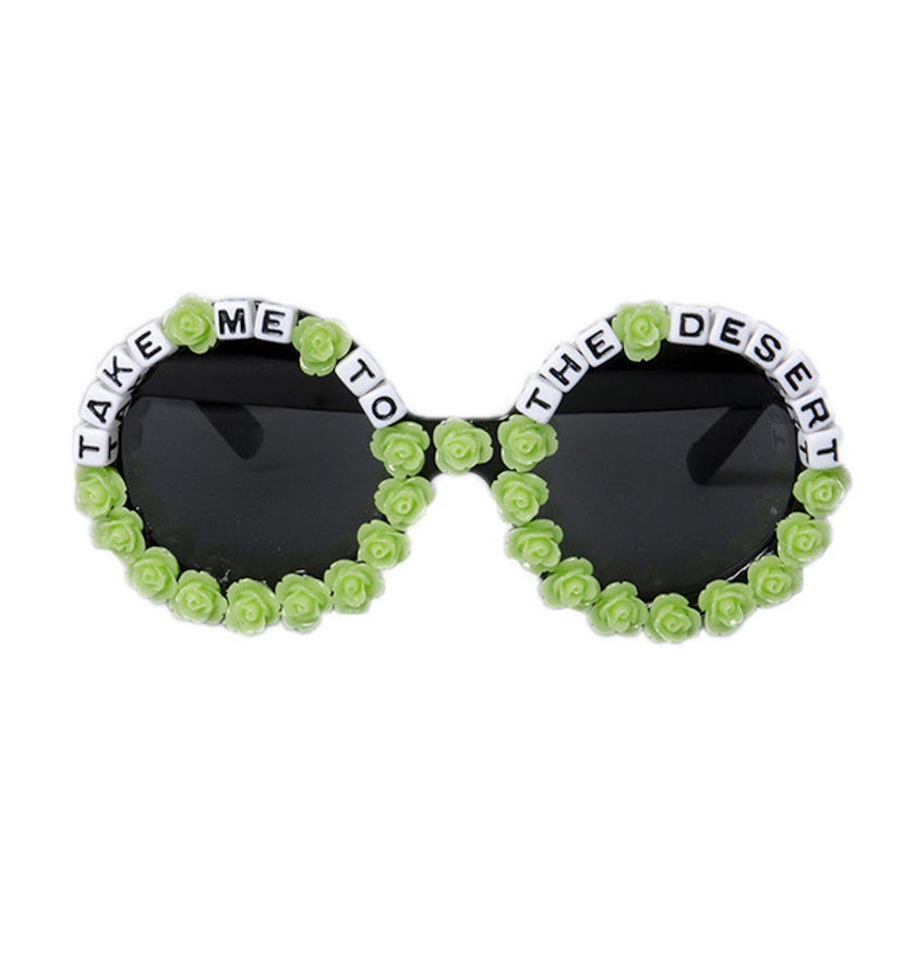 Take Me to the Desert Sunglasses from Rad + Refined collection decorated with white boxes with lette...