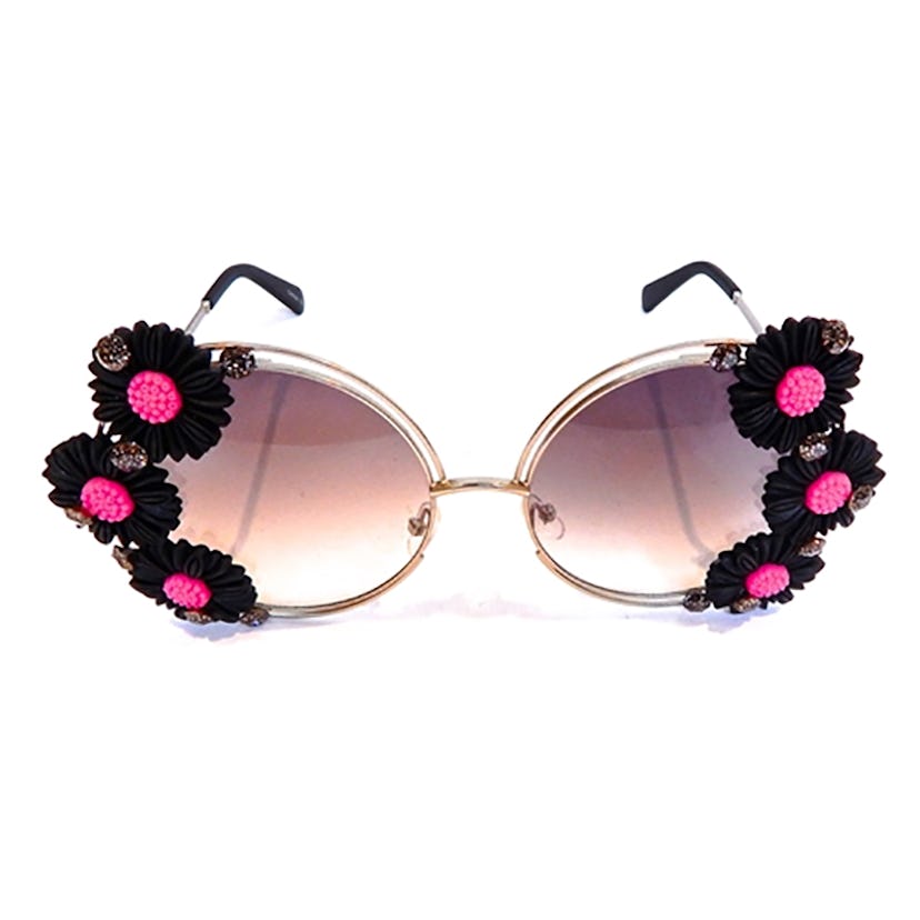 Wicked Garden Joplin Sunglasses from Gasoline Glamour collection decorated with black and pink flowe...