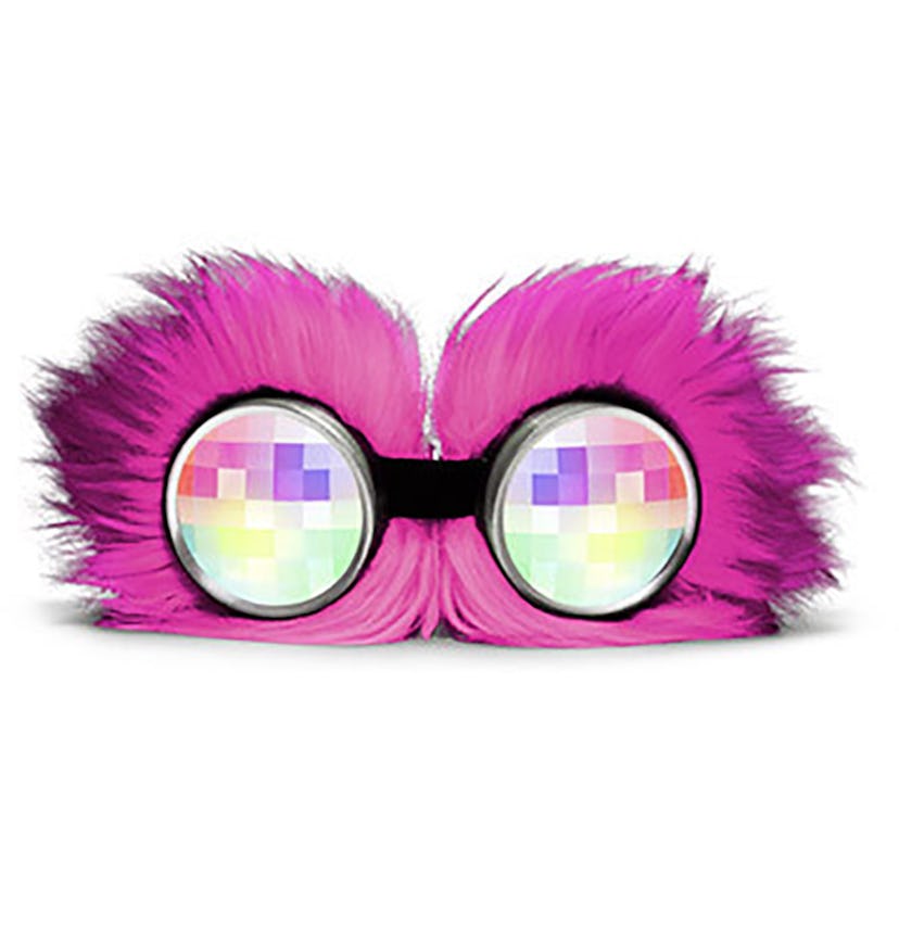 WTF Goggles from H0les Eyewear collection decorated with pink fur around the glasses