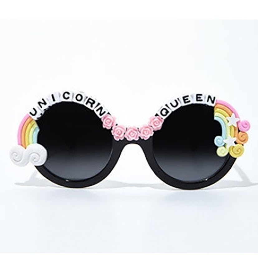 Unicorn Queen Sunglasses from Rad + Refined collection decorated with white boxes with letters and r...