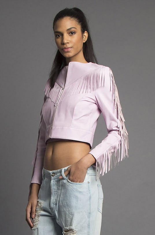 Till The End Lilac Fringed Leather Jacket, a fashion piece from Missy Skins’ Lovesick collection wor...