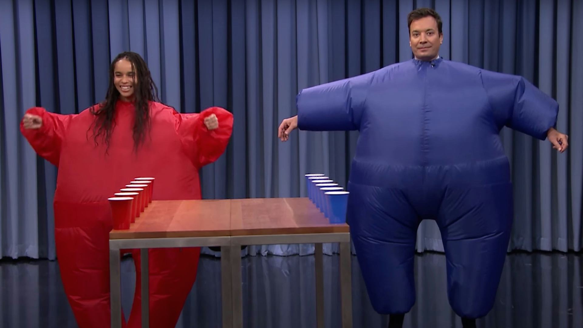 You’ve Got To See Zoë Kravitz Battle Jimmy Fallon In “Inflatable Flip Cup”