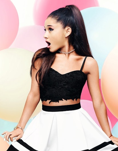 Ariana Grande: Ribbed High Neck, Printed Skirt