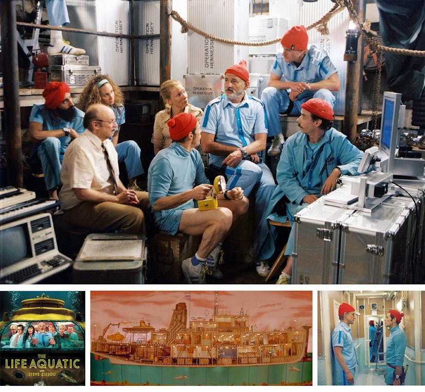 Collage of different scenes from the movie The Life Aquatic with Steve Zissou