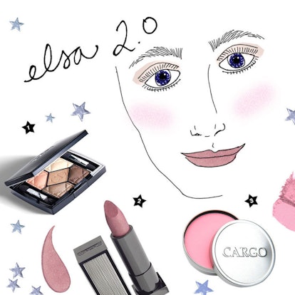 A sketch of a woman with Dior's 5-Colour eyeshadow, Lipstick Queen's lipstick in Let Them Eat Cake a...