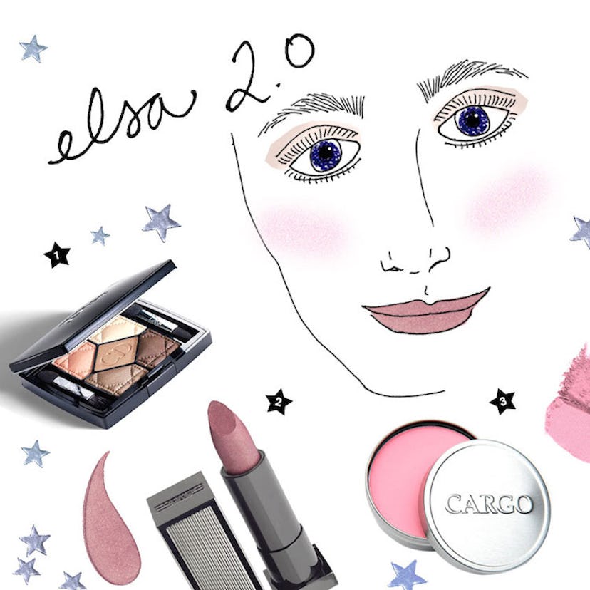 A sketch of a woman with Dior's 5-Colour eyeshadow, Lipstick Queen's lipstick in Let Them Eat Cake a...