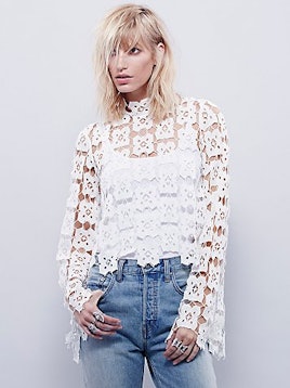 Double Layer White Bell Sleeve Crop Top - ShopperBoard