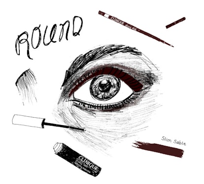 Illustration for a perfect eye look if you have a round eye shape, more tinted around the outside co...