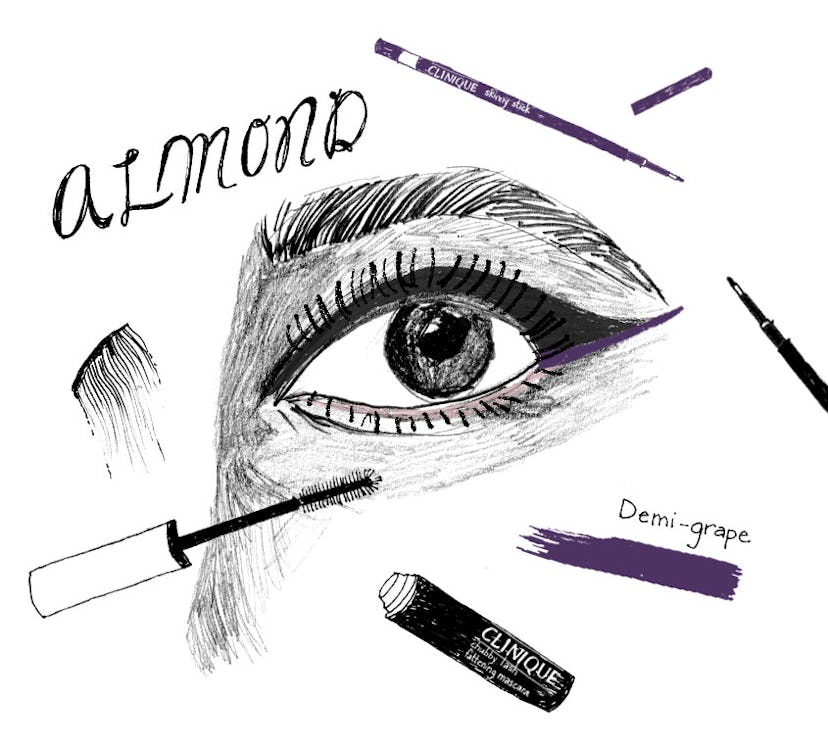 Illustration for a perfect eye look if you have an almond eye shape, there is a little thickness at ...