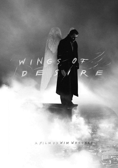 Bruno Ganz in a long black jacket with wings on the cover of Wings of Desire