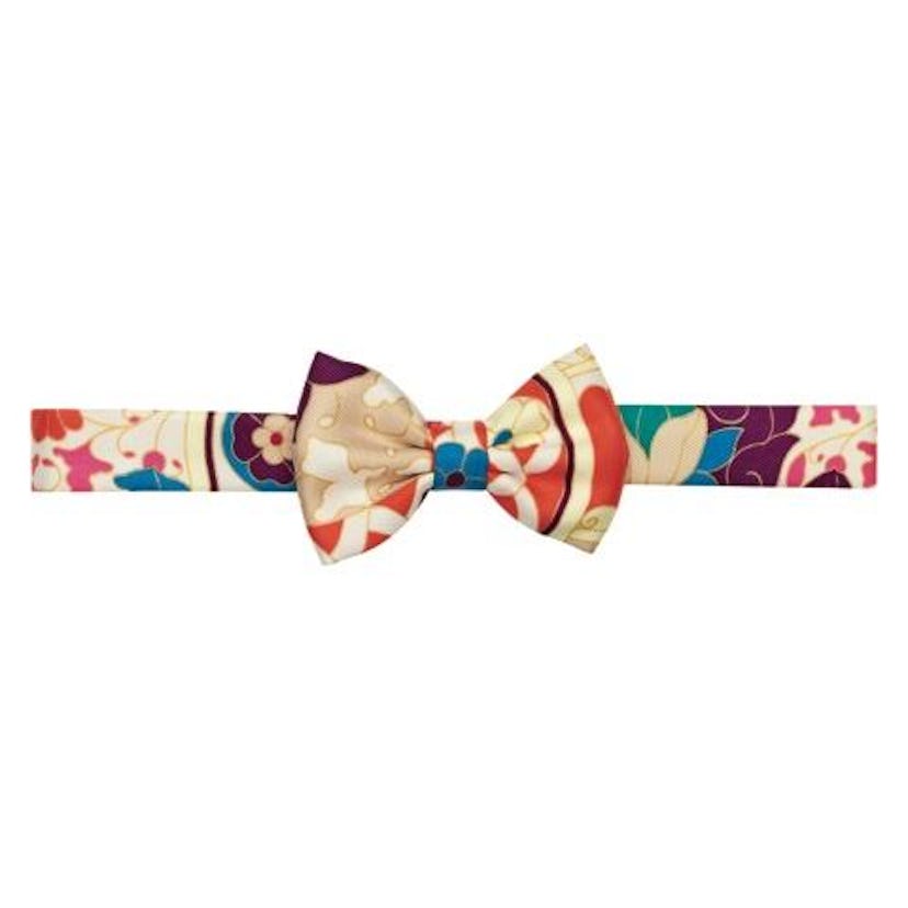 Floral and multicolored Hermès bowtie for women.