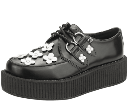 White Leather Flower Creepers in black