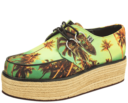 Palm Tree Sunset Print Flatforms with a straw wedge