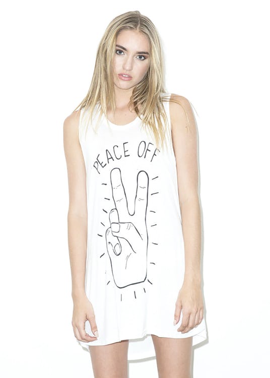 Jac Vanek, "Peace Off" Tank Dress that has a massive peace sign