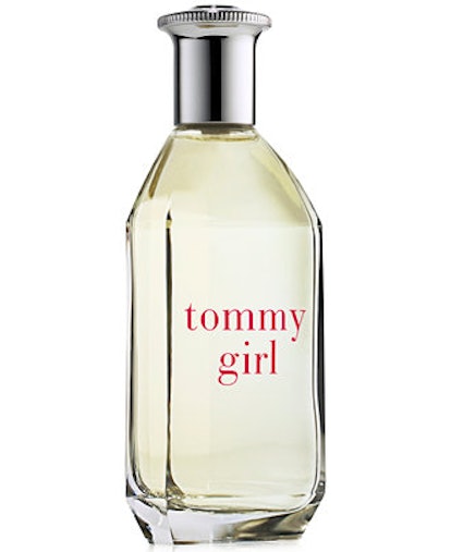 Tommy Hilfiger's Tommy Girl eau de toilette in a clear glass bottle, with a metal cap and "tommy gir...