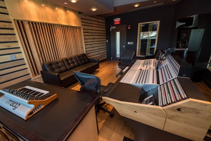 Converse Rubber Tracks Boston recording studio room with a couch and equipment