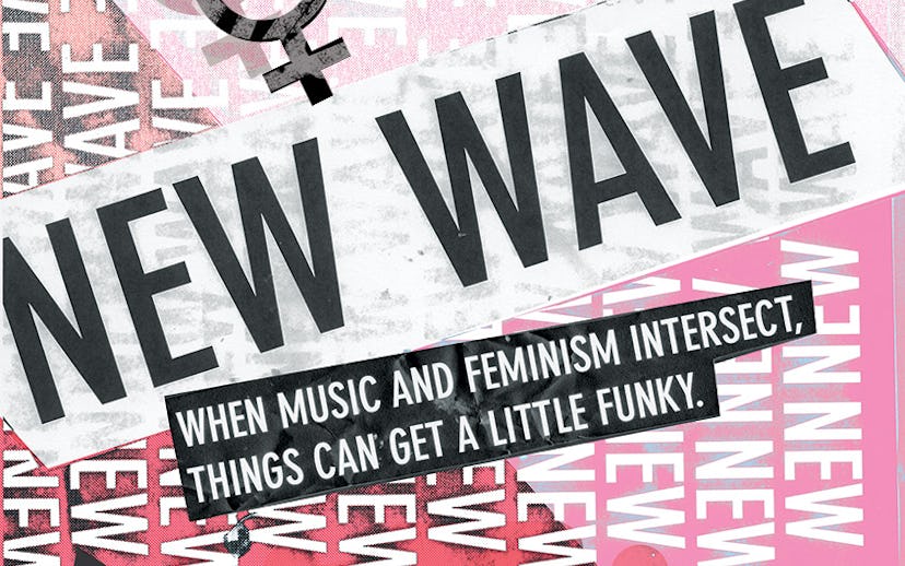 The words New Wave repeatedly appearing on a pink background