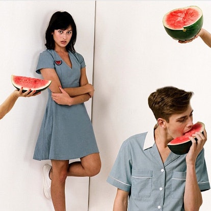 Collage of a man, a woman, and watermelons 