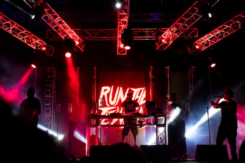A dark stage on a festival during "Run the Jewels" performance