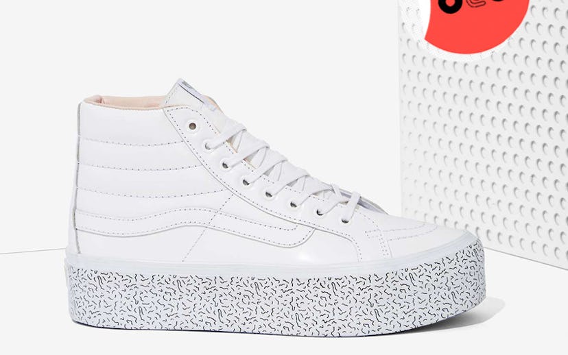 White Nasty Gal x VANS collaboration shoes on a white background