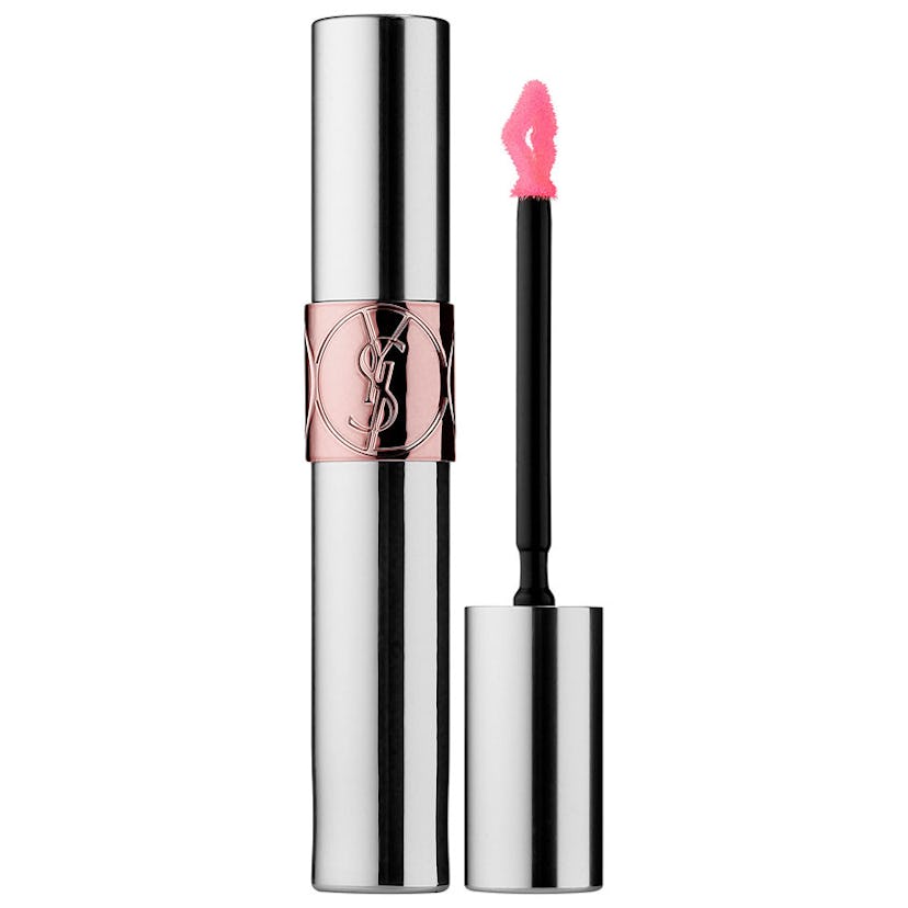 Yves Saint Laurent's Volupté Tint-In-Oil in silver packaging with pink in the middle 