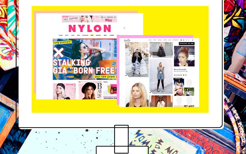 An abstract illustration of a PC monitor with screenshots of the online version of the Nylong magazi...