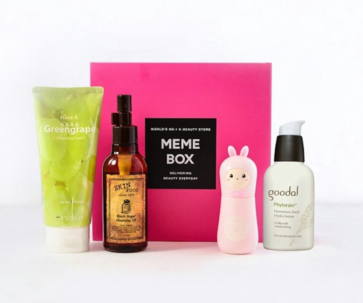 A Korean Beauty Starter Kit from Memebox, that contains four products, a cleansing oil, a cleansing ...