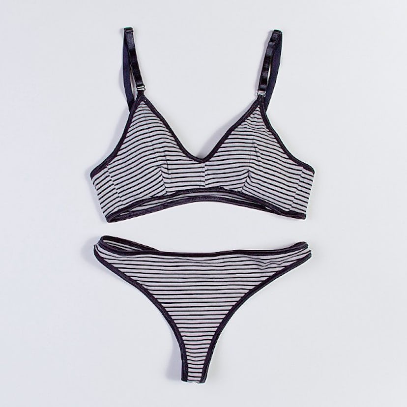 Brookthere bra and under pants with black and white stripes